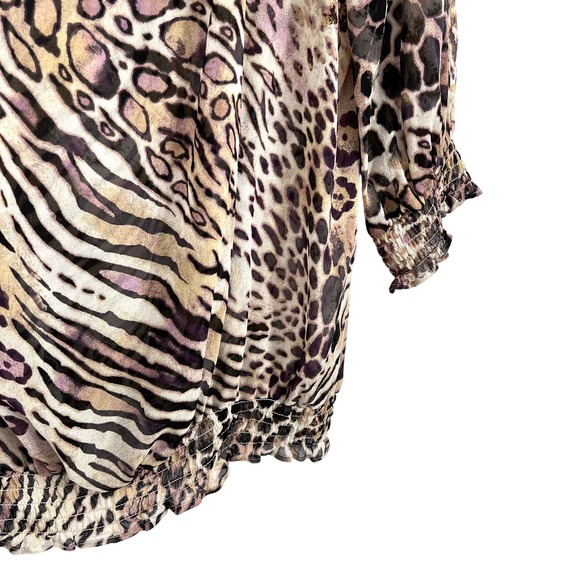 Chicos Sz 1 Medium 100% SILK Sheer Animal Print Blouse Shirt Top 3/4 Sleeve - Picture 5 of 8